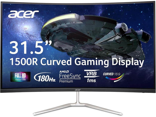 acer  
31.5" 1500R Curved Gaming Display  
AMD FreeSync Premium  
FULL HD 1920X1080  
180Hz  
VRB 1ms  
CURVED 16:9