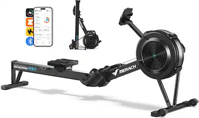 MERACH - Air Rowing Machine with 10-Level Air Resistance, 20+ Training Modes, Performance Monitor & Vertical Storage