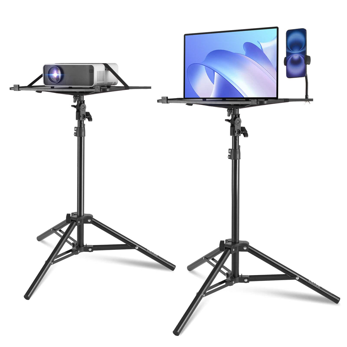VEVOR - Projector Stand, Laptop Stand Tripod Adjustable Height from 26.97 to 63 in, Portable Projector Tripod Stand - Black