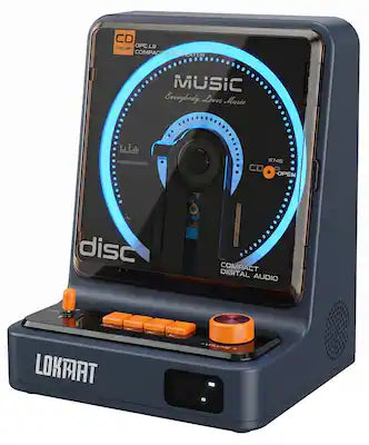 LOKMAT - CD211 Portable Retro CD player with HiFi Speakers, Bluetooth 5.3, Micro SD/AUX interface, 6 Light Modes for Outdoor/Home