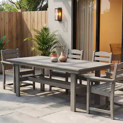 Famapy - HDPE Outdoor Dining Table with Umbrella Hole & Cap-Solid Panel Patio Table for 8 People Weatherproof & Low Maintenance