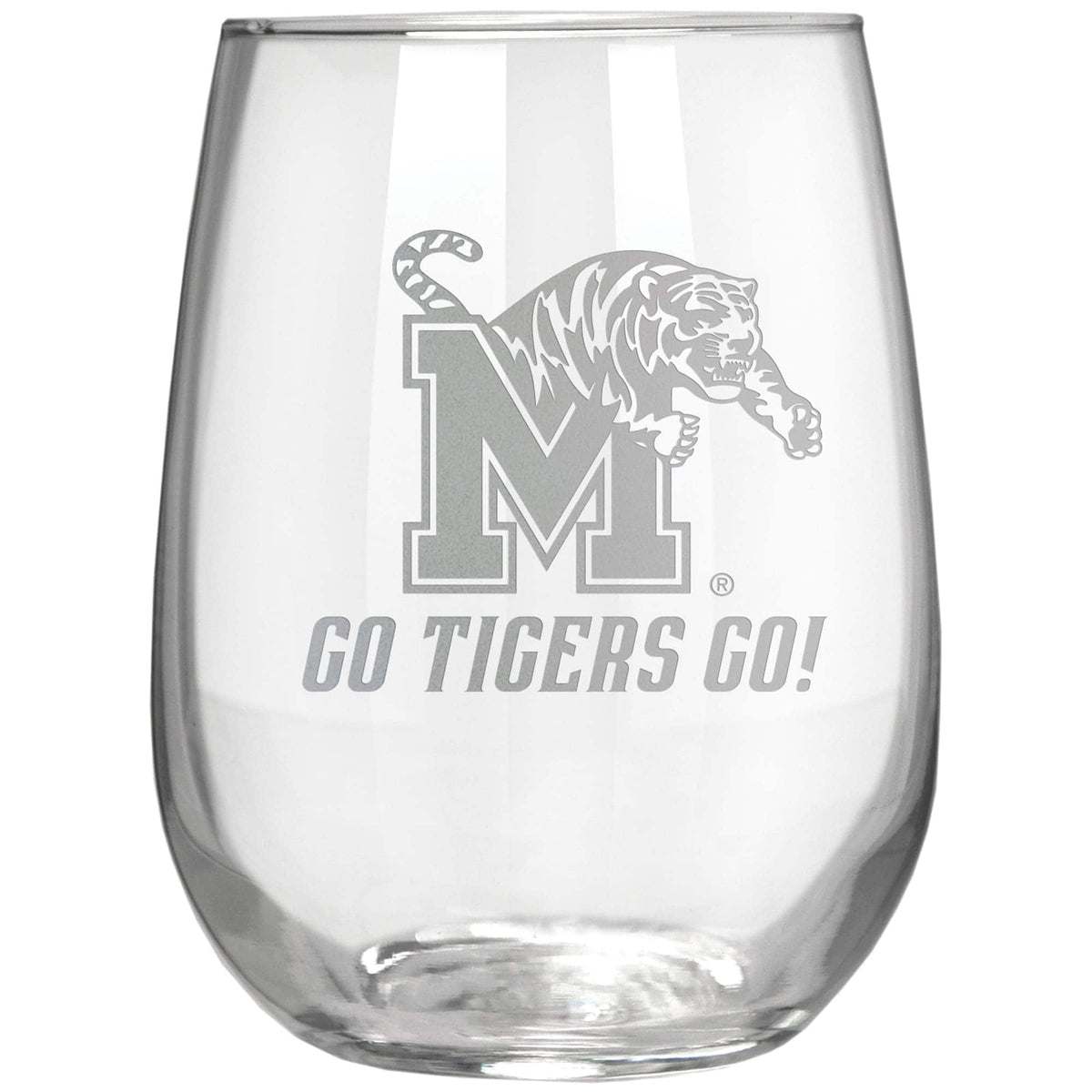 Great American Products - Memphis Tigers Etched 17oz. Rally Cry Stemless Wine Glass - Multicolor