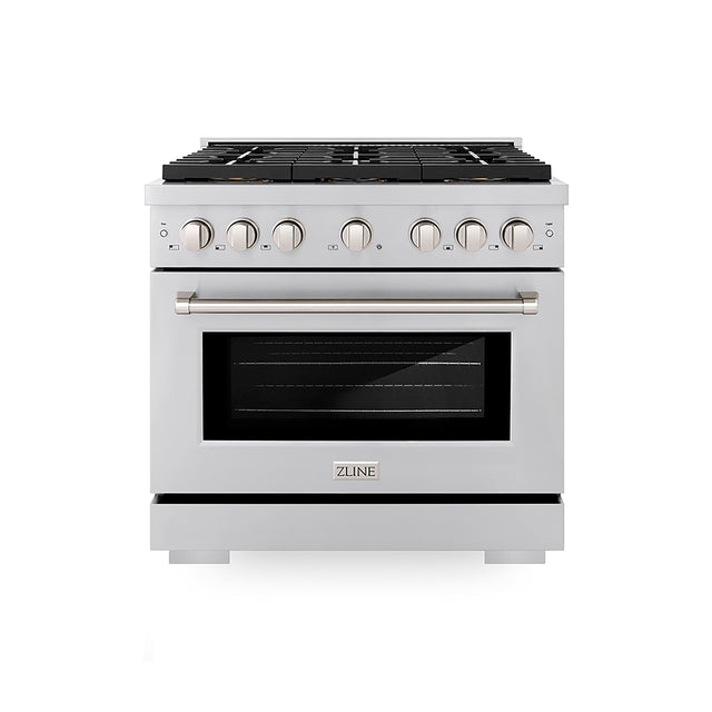 Front. ZLINE - 36 in. Wide 6 Burner Paramount Gas Range with DuoPro Cooktop and Gas Oven (PSGR36) - Stainless Steel.