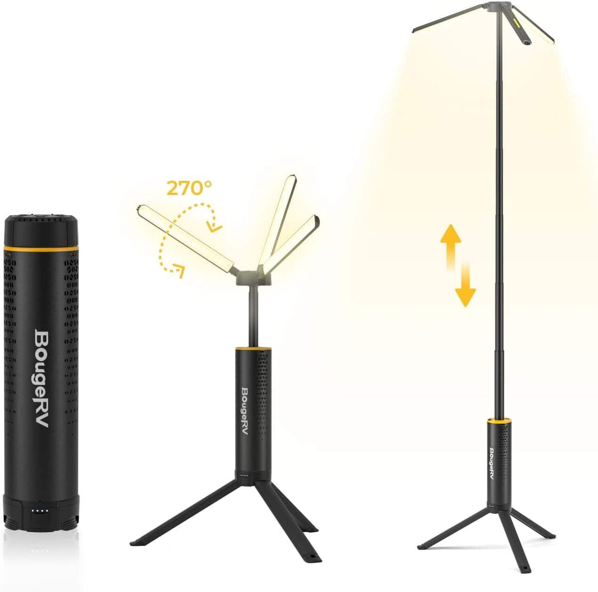 BougeRV - Telescopic Rotatable Portable Camping Light 15600mAh Rechargeable Lantern IPX5 Water Resistantfor Tent Outdoor - Black