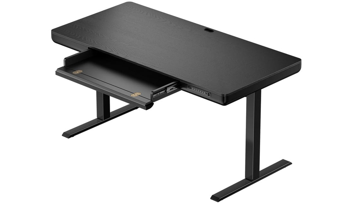 ErgoAV - Adjustable Electric Standing Desk with USB Ports & Storage Drawer/Keyboard Tray - 55" x 27" Model ERDS4-01B - Black
