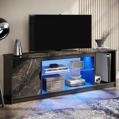 Bestier - Fits up to 65" TVs Gaming Entertainment Center with Adjustable Shelves for PS5 57"TV Stand
