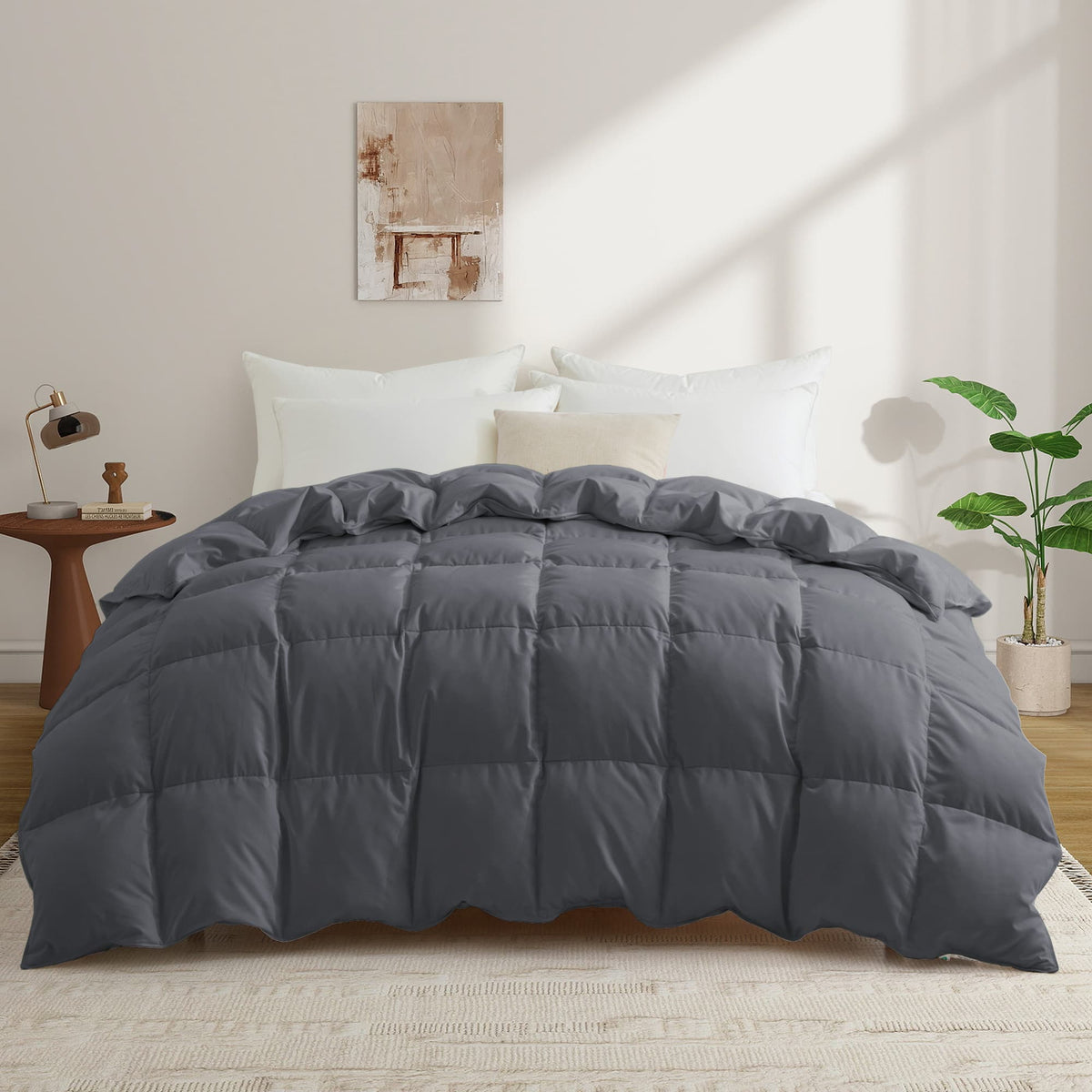 Peace Nest - White Goose Down Feather Fiber Comforter Duvet Insert, California King - Gray