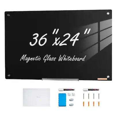 VEVOR - Magnetic Glass Whiteboard, Dry Erase Board 36"x24", Wall-Mounted Large White Glassboard Frameless