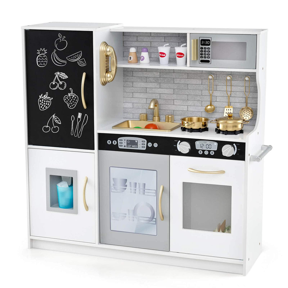 Costway - Kid's Pretend Play Kitchen Toddler Kitchen Playset with Blackboard - Beige