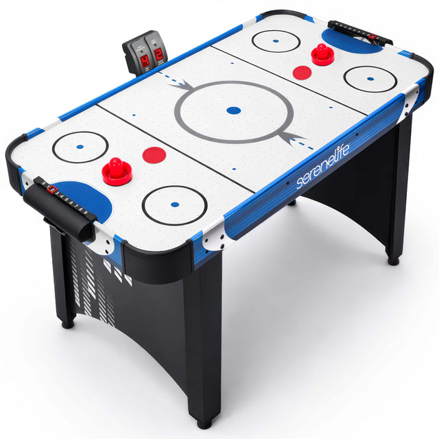 Front. SereneLife - SereneLife SLARHKY430 48in Air Hockey Game Table, Built-in Score Tracker, Digital LED Scoreboard, Accessories.