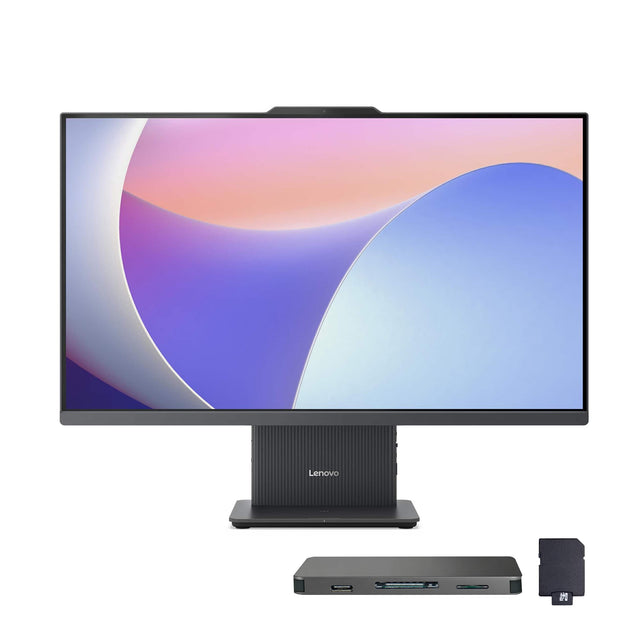 Front. Lenovo - Lenovo IdeaCentre AIO 23.8" FHD All-in-One Desktop,Ryzen 5 7535HS,16GB RAM,512GB SSD+160GB Dock Set,Win 11 Pro,Grey - Gray.
