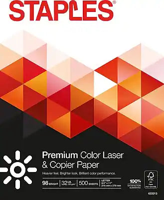 Staples - 8.5" x 11" Laser Paper, 32 lbs., 98 Brightness, 500/Ream