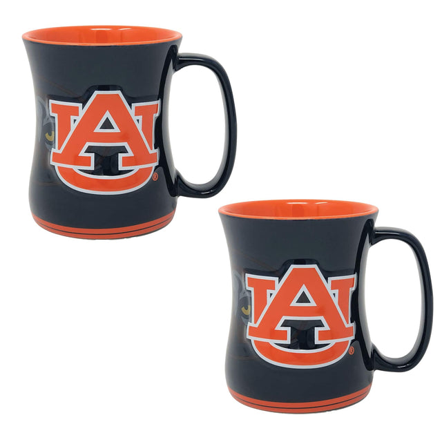 Front. Indigo Falls - Auburn Tigers 16oz. Sculpted Barista Mug Two-Pack - White.