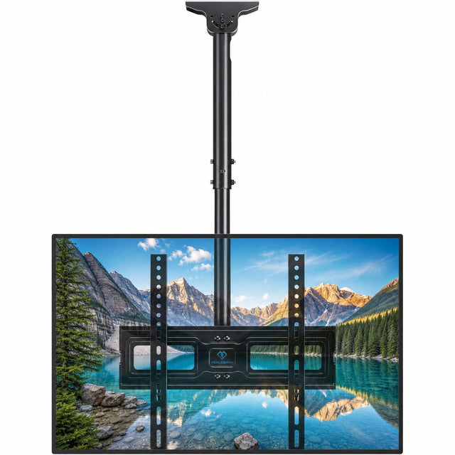 Front. Perlesmith - Pole-Style Ceiling TV Bracket | 26"–65" Flat Screens, VESA 400x400mm, 110 lbs Weight Capacity, Adjustable Hanging Design - Black.