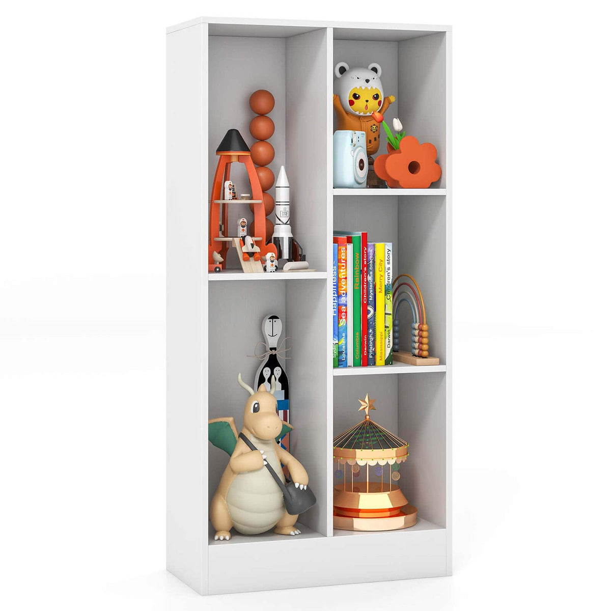 Costway - 5-Cube Bookcase for Kids 41" Wooden Toy Storage Organizer for Kid's Room - White