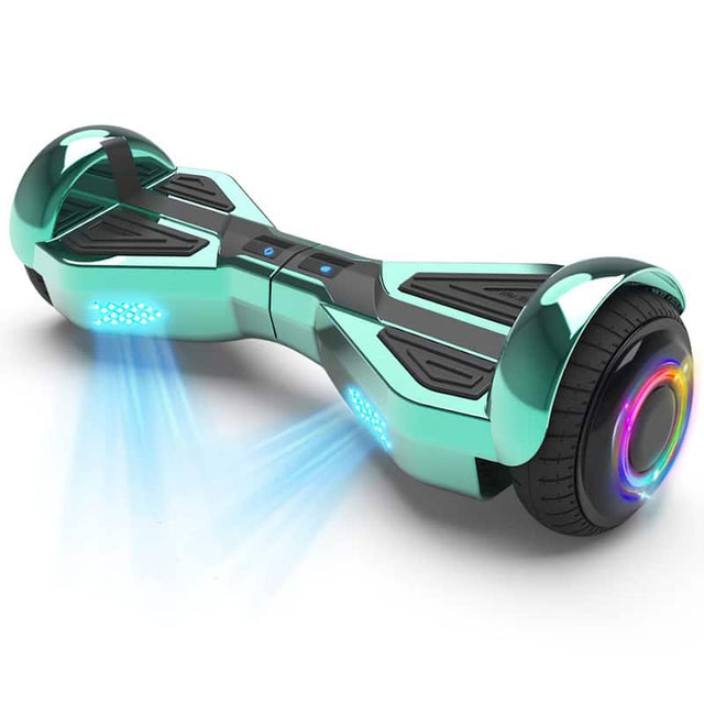 Front. Hover Heart - Starship Self-Balancing Electric Hoverboard with Bluetooth Speaker, 6.5" LED Light-Up Wheels, Chrome Sci-Fi Design - Turquoise.