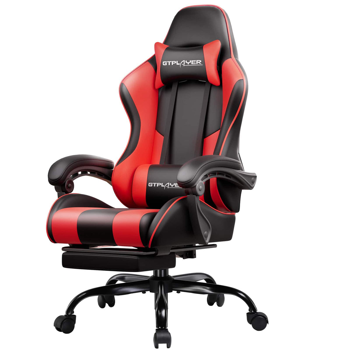 GTPlayer - Gaming Chair Faux Leather Height Adjustable Computer Chair with Footrest and Headrest - Red