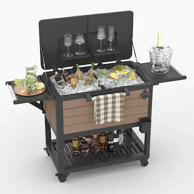 Yardgrace - 104 Quart Rolling Ice Chest Cooler Cart Ice bucket,Patio Backyard Party Drink Beverage Bar Stand Up Cooler Trolley