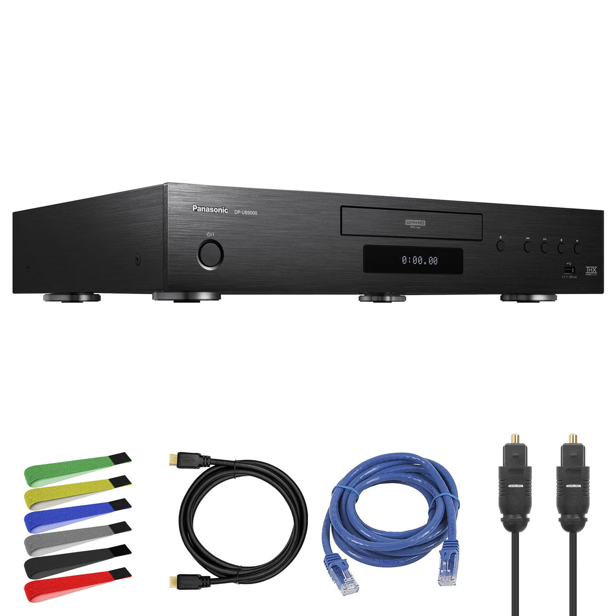 Panasonic - DP-UB9000 4K Blu-ray Disc Player (DP-UB9000P) + Network Cable + Optical Audio Cable + HDMI Cable Bundle