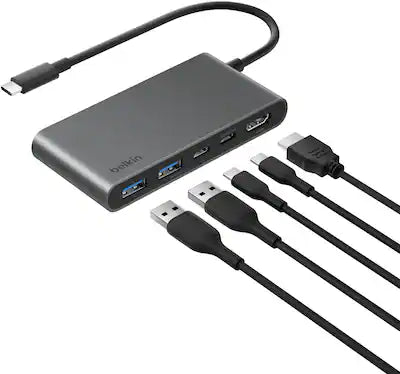 Belkin - 5-Port Hub w/ 4K HDMI Display with 60Hz, 100W Power Delivery, Fast Data Transfer 5Gbps, USB-C Multiport Adapter