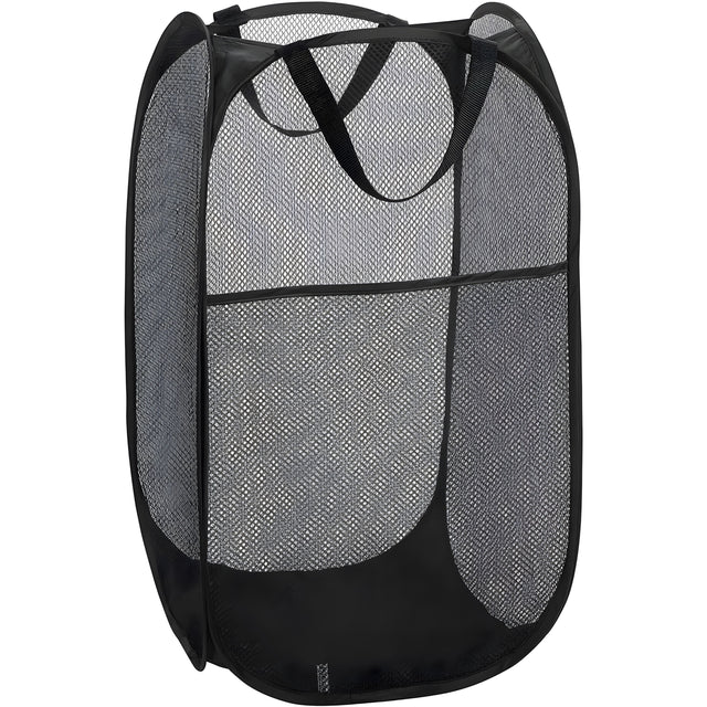 Front. Kitcheniva - Foldable Mesh Popup Laundry Hamper Black - Black.