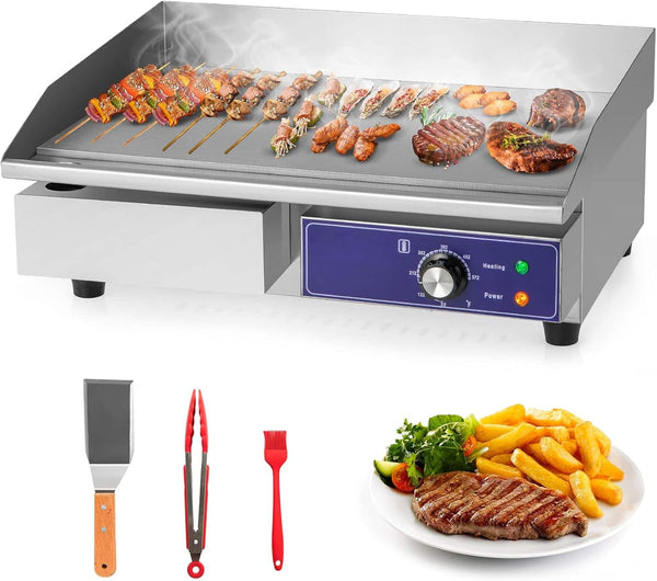 Costway - 22" Commercial Electric Griddle, 2000W Countertop Flat Top Grill with Stainless Steel Frame - Silver