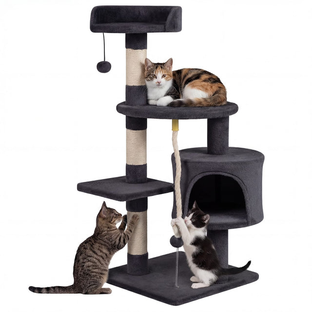 Front. Gymax - Gymax Cat Tree 36'' Cat Tower w/CondoTop Perch Sisal Scratching Posts & Hanging Rope Dark Gray.