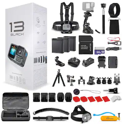 GoPro - HERO13 - Action Camera + 64GB Card, 50 Piece Accessory Kit and 2 Batteries