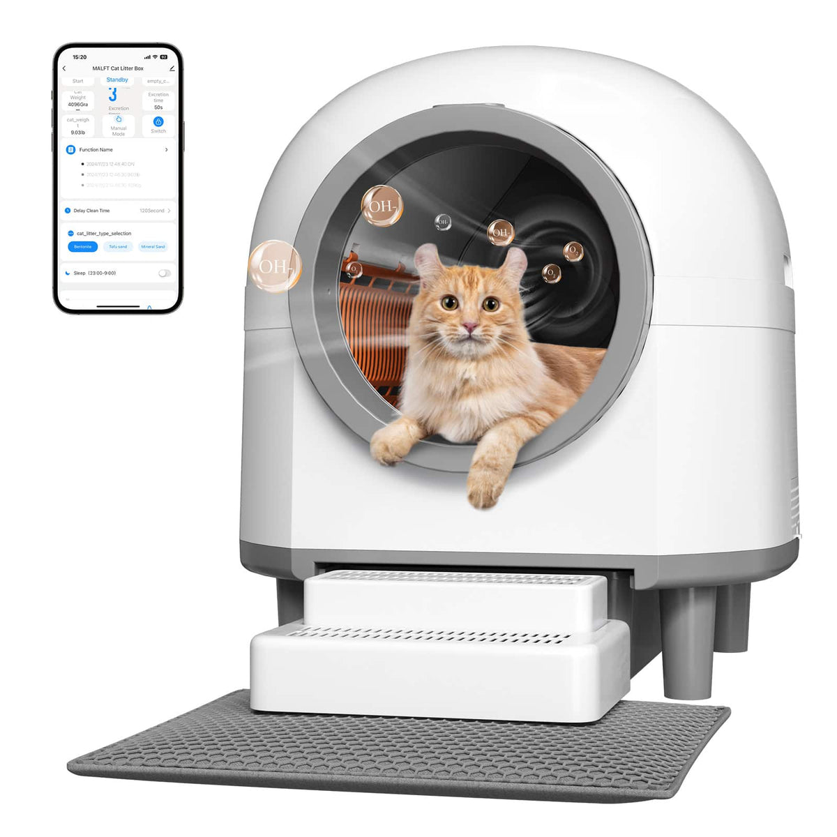 Syedee - Self Cleaning Cat Litter Box Extra Large Automatic Litter Box for Multiple Cats with Mat - White