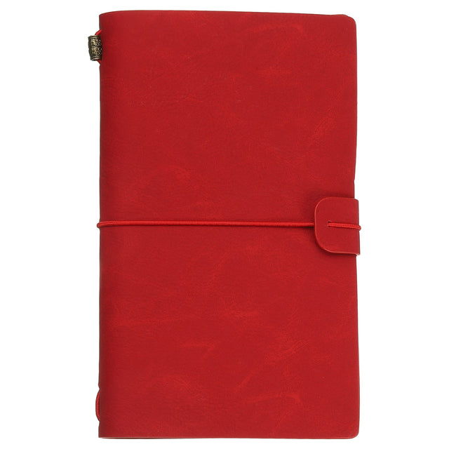 Front. Unique Bargains - 1pc Vintage Retro PU Leather Notebook, Refillable Travel Journal Notebook for Diary Planner, Compact - Rose Red.