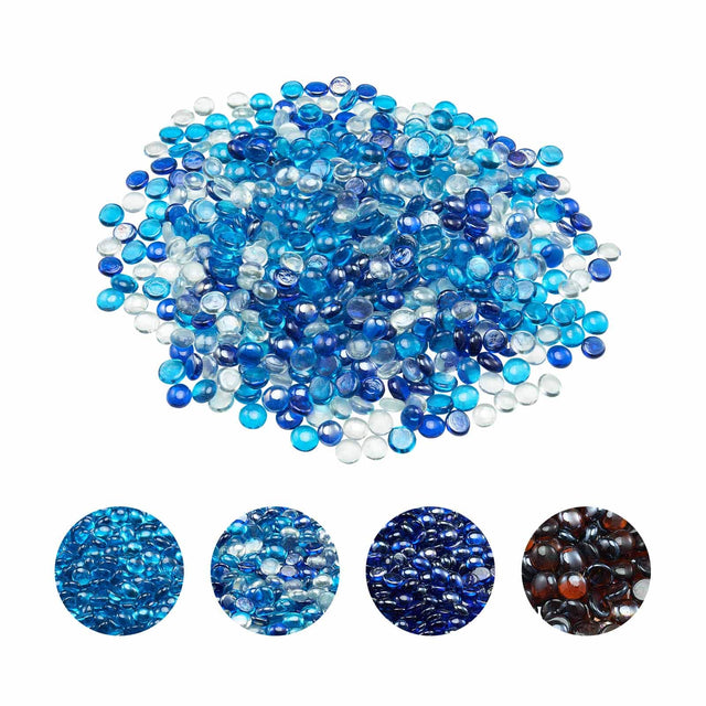 Front. VEVOR - Fire Glass, 10LBS / 4.5KG Smokeless & Fireplace Rocks, 3/4-Inch / 19.05 mm Reflective Firepit Glass Beads - Cobalt Blue + Sea Blue + Transparent.