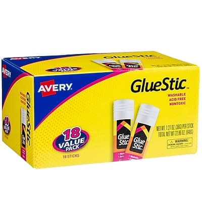 Avery - Nontoxic Washable Glue Sticks, Jumbo, 18/Pack - White