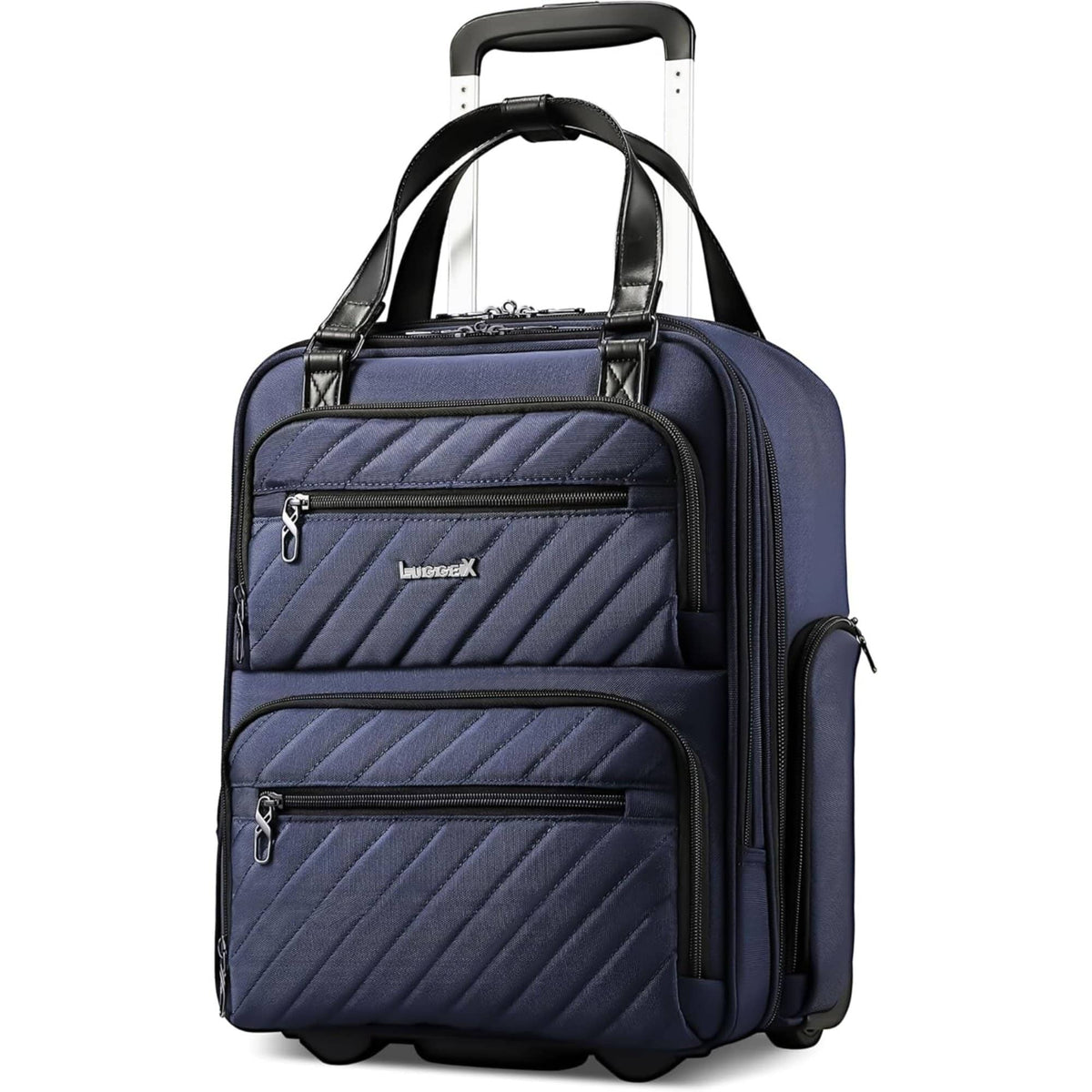 LUGGEX - 16 Inch Underseat Carry On Luggage with Wheels,Softside Lightweight Suitcase UDK - LX-UX - Blue Black