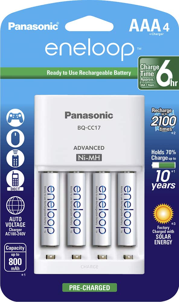 Front. Panasonic - eneloop Charger and 4 AAA Batteries Kit - White.