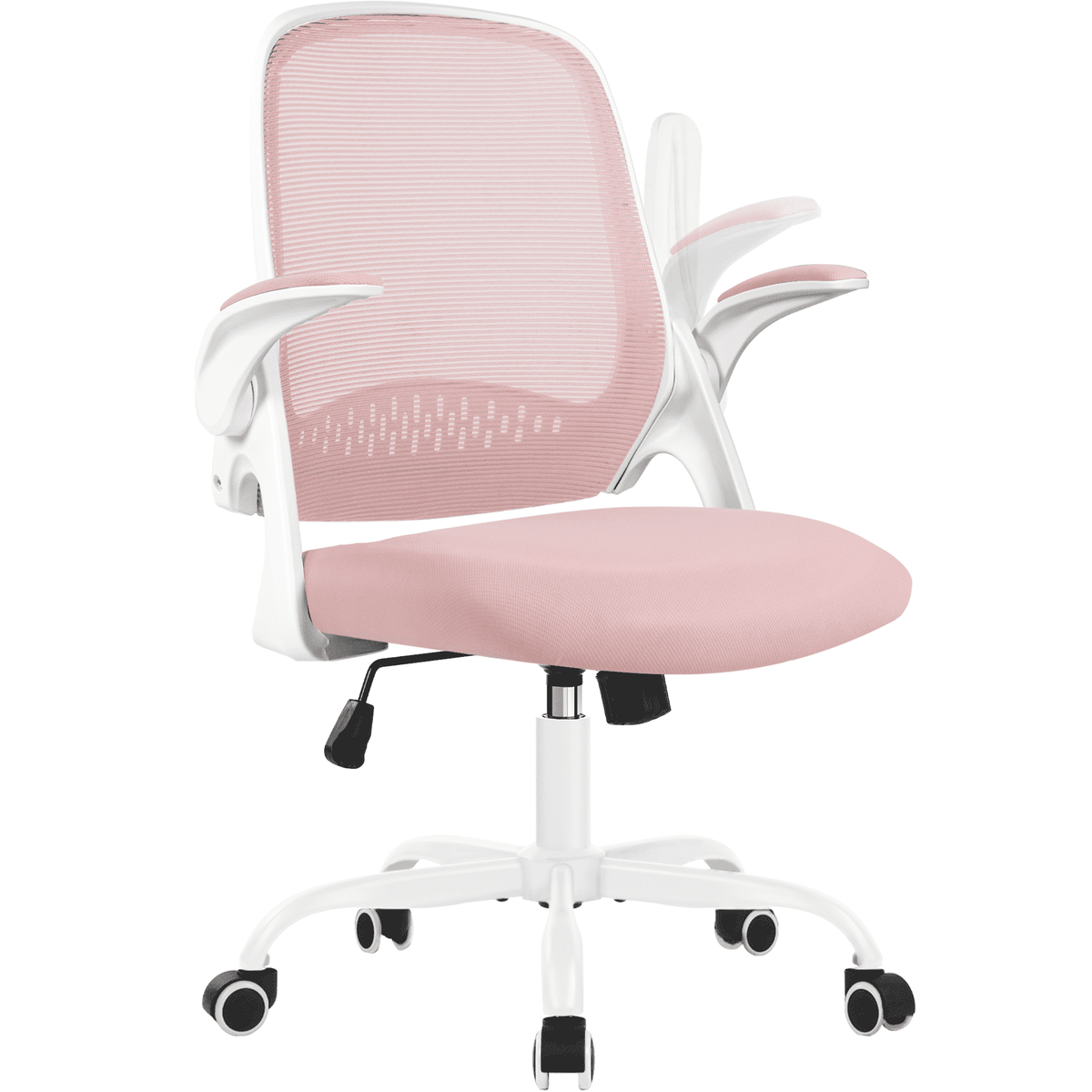 Celtoss - Ergonomic Office Chair, Mesh Back with Flip-Up Arms, Comfy Lumbar Support, Adjustable Height & Rolling Wheels - Steel Base-Pink