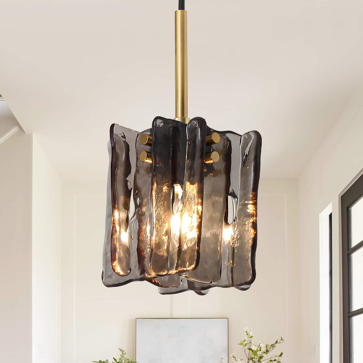 Parrot Uncle - 4.7" Modern Handmade Smoky Grey Glass Pendant Ceiling Light with Adjustable Cord for Kitchen Island and Dining Room - Gray