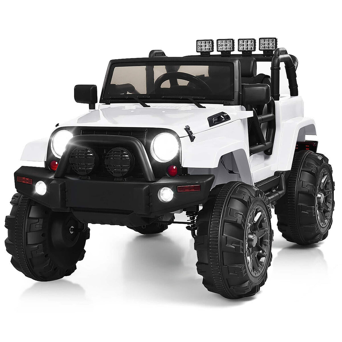 Costway - 12V Battery Powered Electric Ride On Car with 2.4 GHZ Bluetooth Remote Control,3 Speeds, LED Lights - White