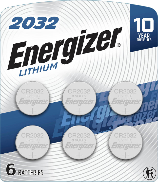 Front. Energizer - 2032 Batteries (6 Pack), 3V Lithium Coin Batteries - Silver.