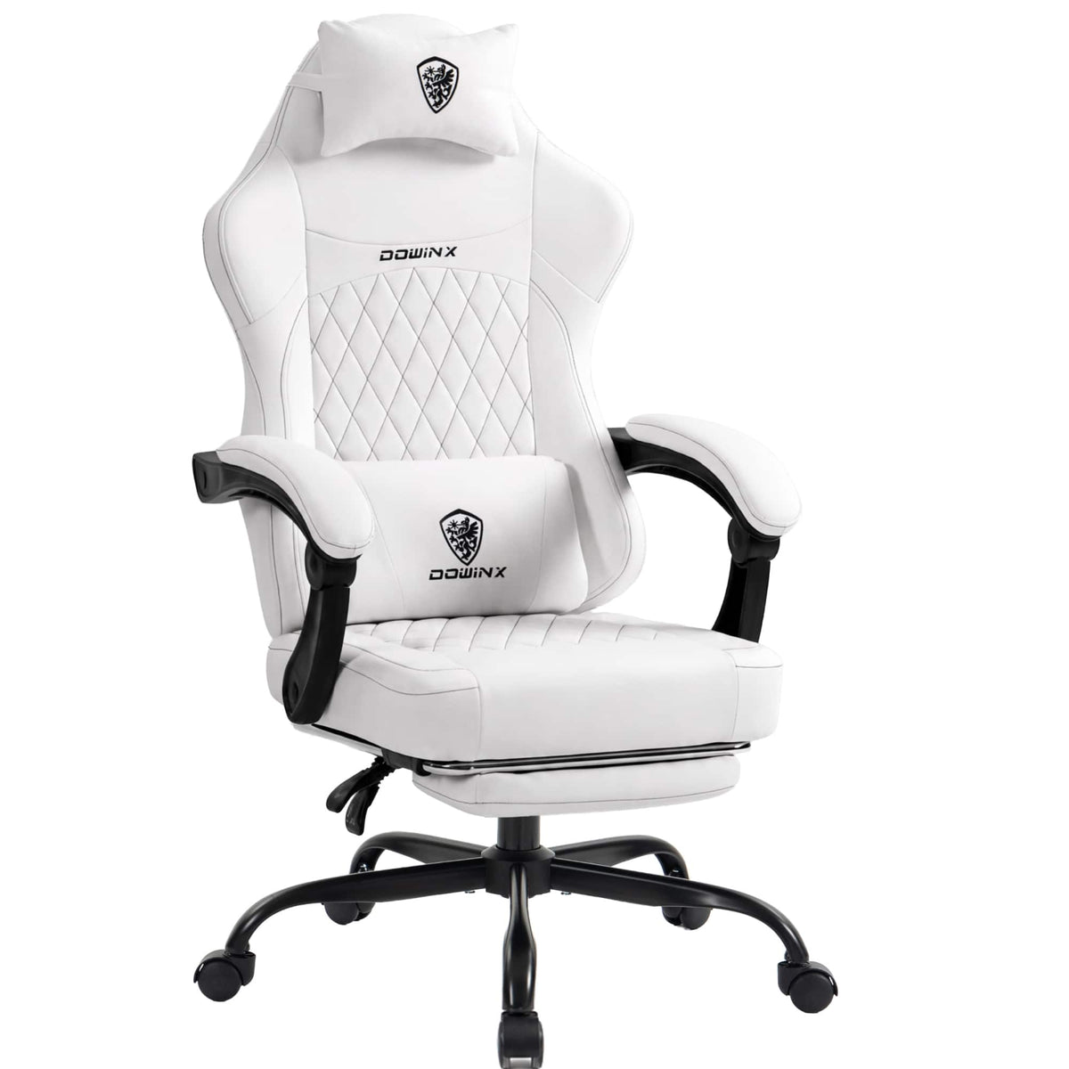 Dowinx - Ergonomic Gaming Chair with Lumbar Support, Reclining Computer Chair with High-Density Foam & Pocket Spring Cushion - White