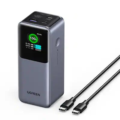 UGREEN - Nexode 130W 20,000mAh Power Bank with Smart TFT Display, 3-Port Portable Charger for Laptops, Tablets, Cell Phones