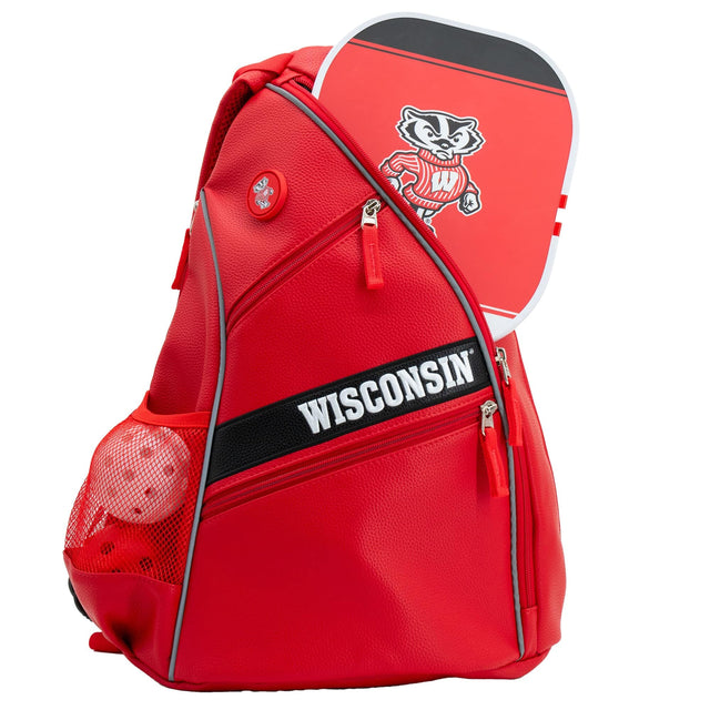 Front. Team Golf - Wisconsin Badgers Embroidered Team Pickleball Backpack - Multicolor.