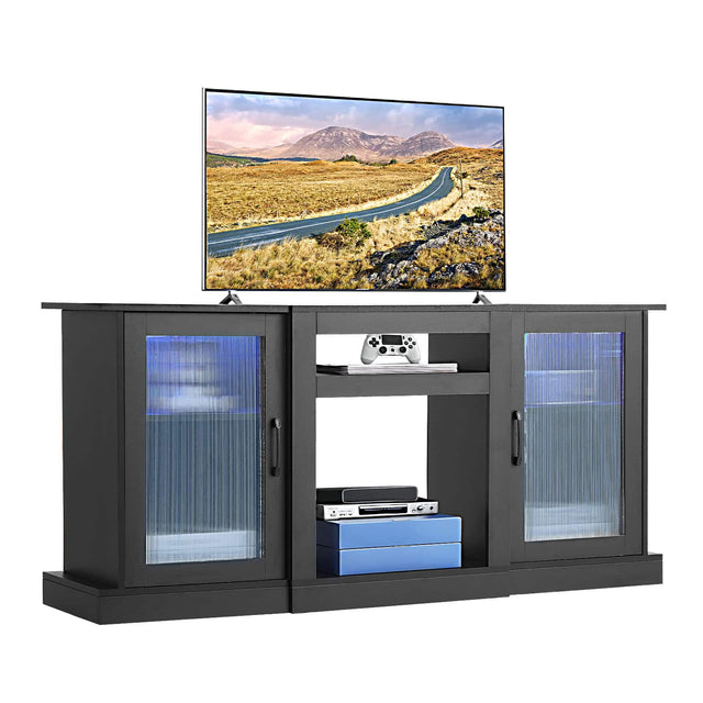 Front. VEVOR - TV Stand for TVs up to 65 inch, Modern Entertainment Center with Light Strip, Wooden TV Cabinet Storage - Black.