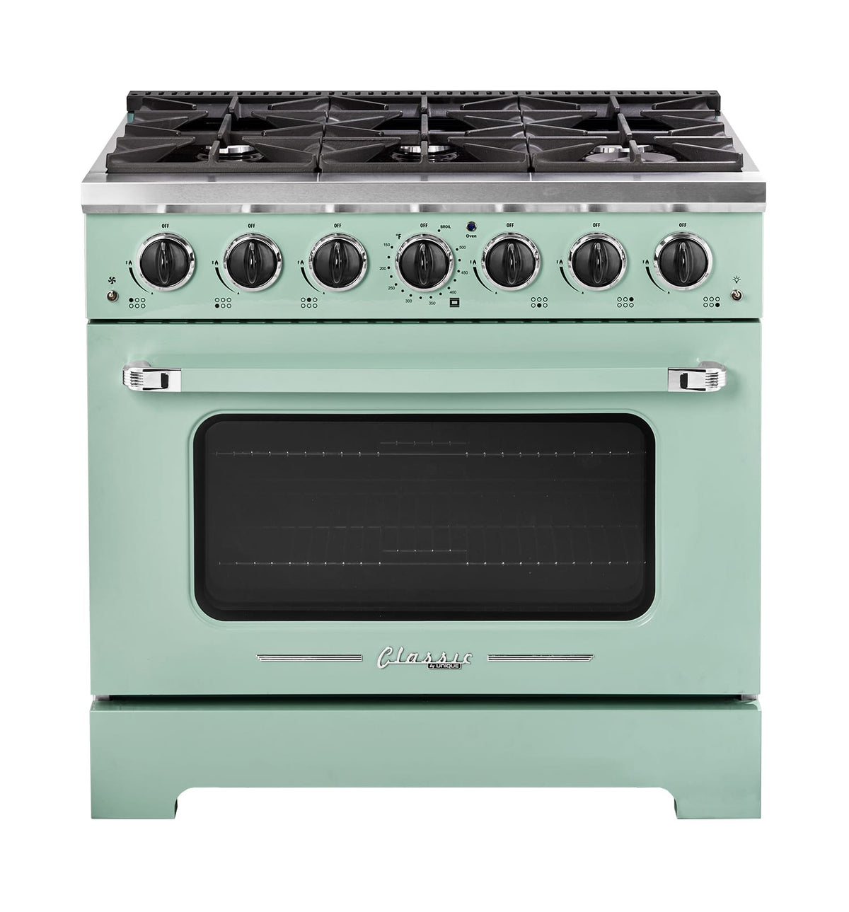 Unique Appliances - 36 in. Wide 6 Burner Classic Retro 5.2 Cu. Ft. Freestanding Gas Convection Range - Summer Mint Green