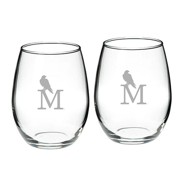 Front. Jardine - Montevallo Falcons Team Logo Two-Piece 21oz. Stemless Wine Glass Set - Multicolor.