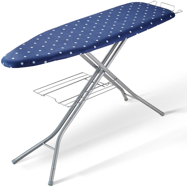 Front. VEVOR - Ironing Board with Bottom Storage Tray, Thickened 4 Layers Iron Board with Heat Resistant Cover and 100% Cotton Cover - Blue,Silver.