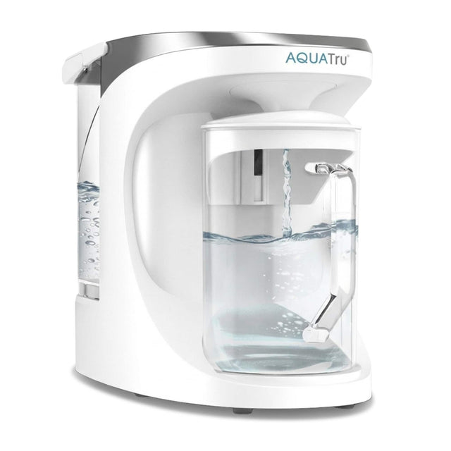 Front. AquaTru - AquaTru Carafe Countertop Water Purifier Compact 4-Stage Reverse Osmosis System w Glass Carafe Removes 84 Contaminants - White.