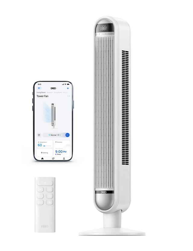 "88.41 DRED Living Breeze Tower Fan 1:1 dNorthern + 1 4 Temperature 60  Setting 5 Sleep + Eco DRED DREO"