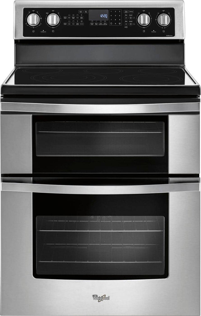 Front. Whirlpool - 6.7 Cu. Ft. Self-Cleaning Freestanding Double Oven Electric Convection Range - Stainless Steel.