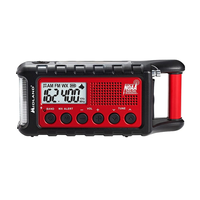 Front. Midland - E+READY Emergency Crank Weather Alert Radio - Black / Red.