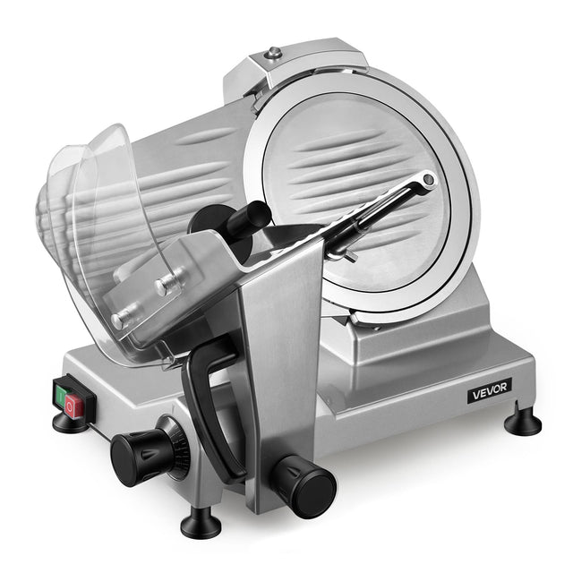 Front. VEVOR - 10" Commercial Meat Slicer, 240W Electric Deli Food Slicer with Carbon Steel Blade, Built-In Sharpener & 0-0.47" - Silver.